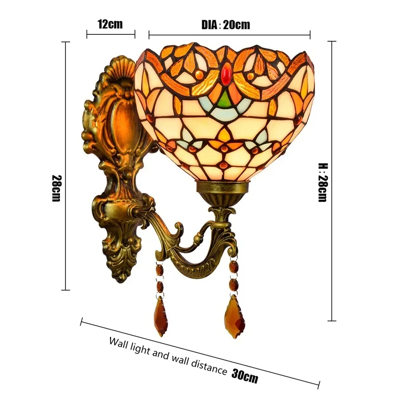 European Colored Glass Retro Mirror Headlamp American Garden Bedside Wall Lamp Corridor Baroque Single Glass Wall Lamp