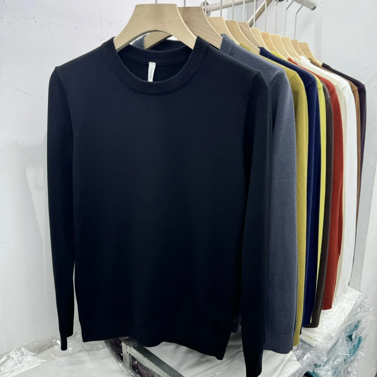 

Men's round Ne Knitwear Color Casual Inner irt Spring Autumn New Sle Busin Casual Woolen Sweater Knitted Top