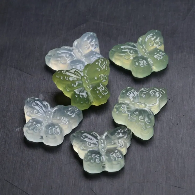 5pieces light grreen jade carved butterfly full hole 20mm for DIY jewelry making  loose beads  FPPJ wholesale nature