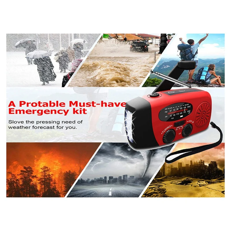 مصابيح كاشفة بلمبات LED كرنك اليد دينامو بالطاقة AM/FM/NOAA راديو الإنقاذ في حالات الطوارئ مصباح ليد جيب مصدر الطاقة في حالات الطوارئ