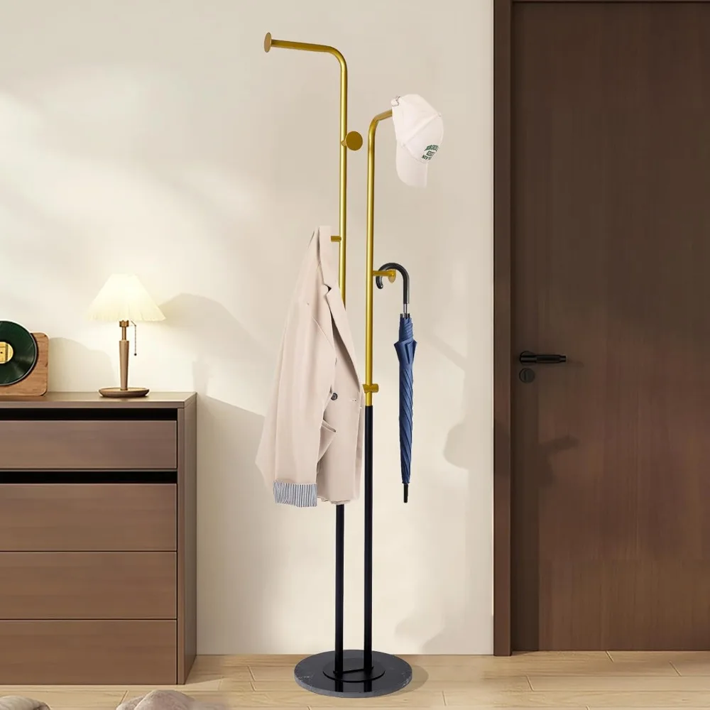 

Coat Rack Freestanding Heavy Duty with 5 Hooks & Marble Base, Corner Coat Stand for Bedroom, Entryway & Office, Coat Rack