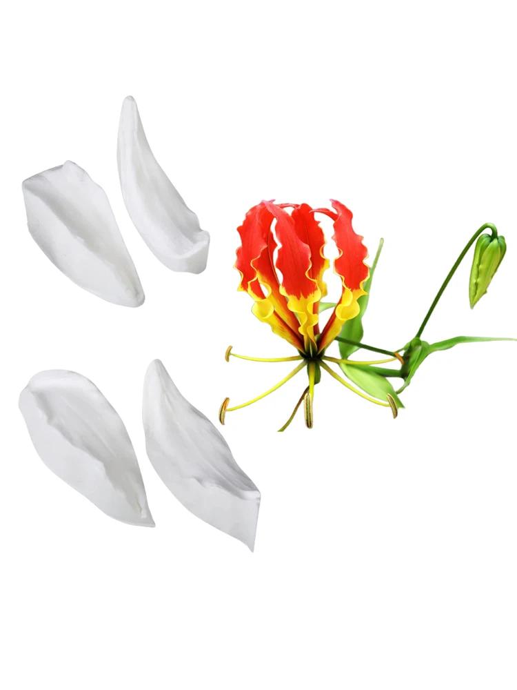 4PCS Gloriosa Lily Petal Flower Veiners Silicone Form for Baking Cake Decorating Tool Fondant Sugar Handmade Moldes Repostería