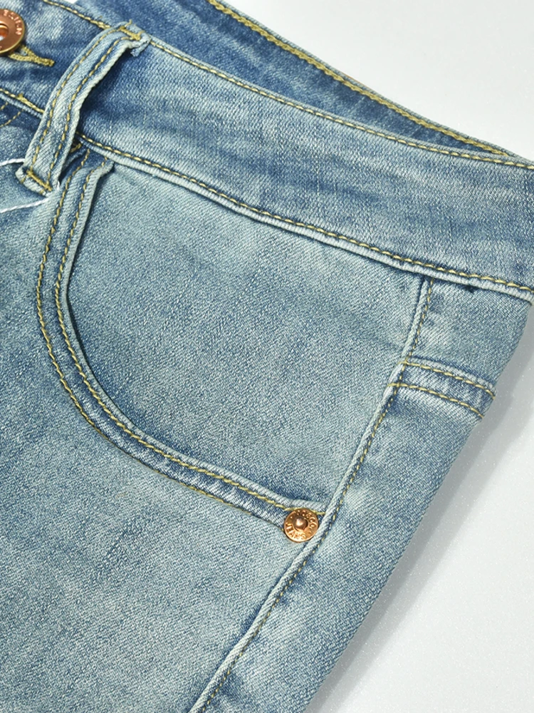 الرجعية الأمريكية Waed الضوء الأزرق مطاطا تسعة عشرات الرجال ضئيلة مستقيم رقيقة الدينيم الجينز العلامة التجارية العصرية عارضة القطن تمتد