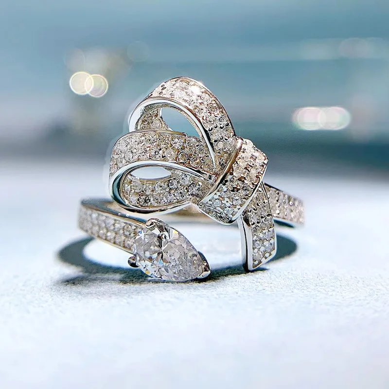 

S925 серебро Капля воды 4*6 Капля воды белый бриллиант Высокая углерода бриллиант кольцо оптовая продажа европейский и американский дизайн текстуры