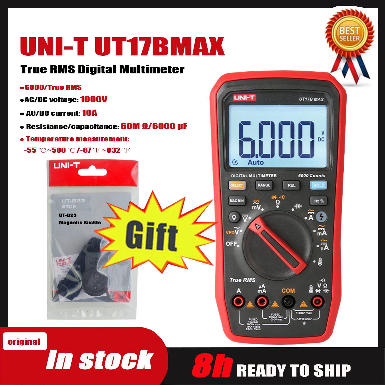 Imagem -02 - Multímetro Uni-t-digital Ut15b Max Ut17b Max Ut18b Max True Rms Voltímetro Amperímetro Testador de Capacitância Vfd Substituir Fluke 17b Max