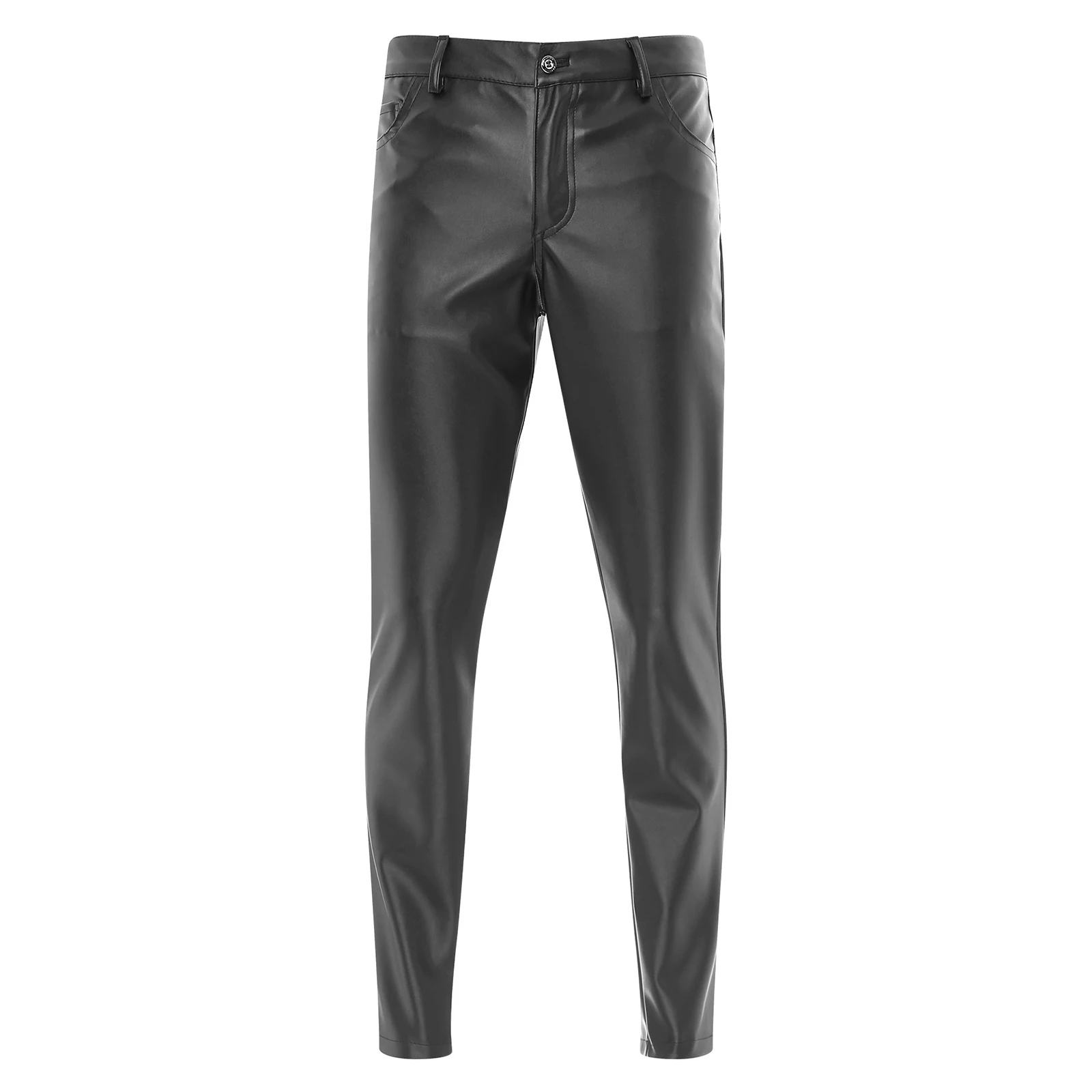 

Mens Skinny Pants PU Leather Stretch Trousers Motorcycle Biker's Costume Skinny Stretch Long Pant Male Nightclub Clubwear