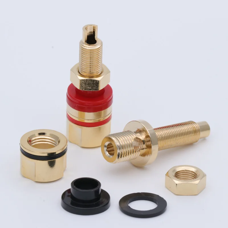 2PCS gold-plated binding post banana socket connector 4mm banana plug amplifier speaker terminals Non-magnetic banana connector