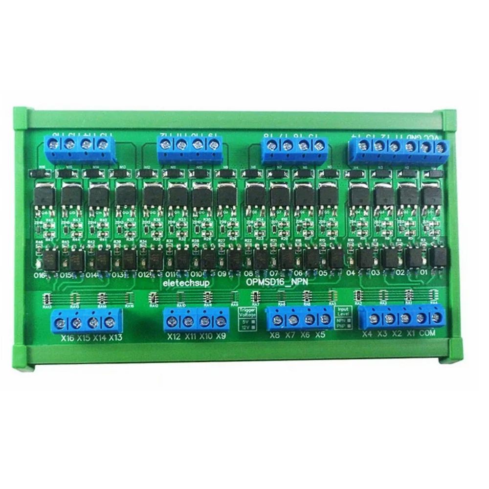 

OPMSD16 16CH MOS Solid State Relay Module DC 3.3-24V 5A Din Rail Mount NPN/PNP PLC IO Signal Amplifier for Motor Relay LED