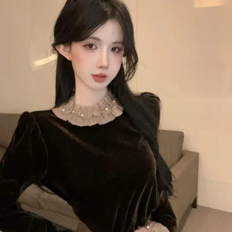 

New Bottoming Gold Velvet Style Tops Popular Hot-selling Shirts Fashionable and Advanced