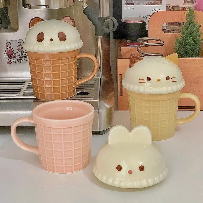 Cute Animal Coffee Cup Kawaii Cat Bunny Bear Ceramic Mug For Tea Milk Water Juice Mocha Lovers Breakfast Cup Birthday Gift 350ml