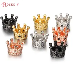 12PCS 10.5x7MM Brass and Zircon Crown Spacer Beads Bracelets Beads High Quality Jewelry Making Supplies Diy Findings Accessories