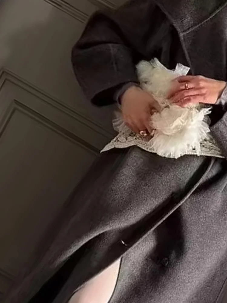 

HH Women's Elegant Stand Collar Single Breasted Belt Decoration Long Coat Female New Fashion Casual Solid Street Jackets Mujer