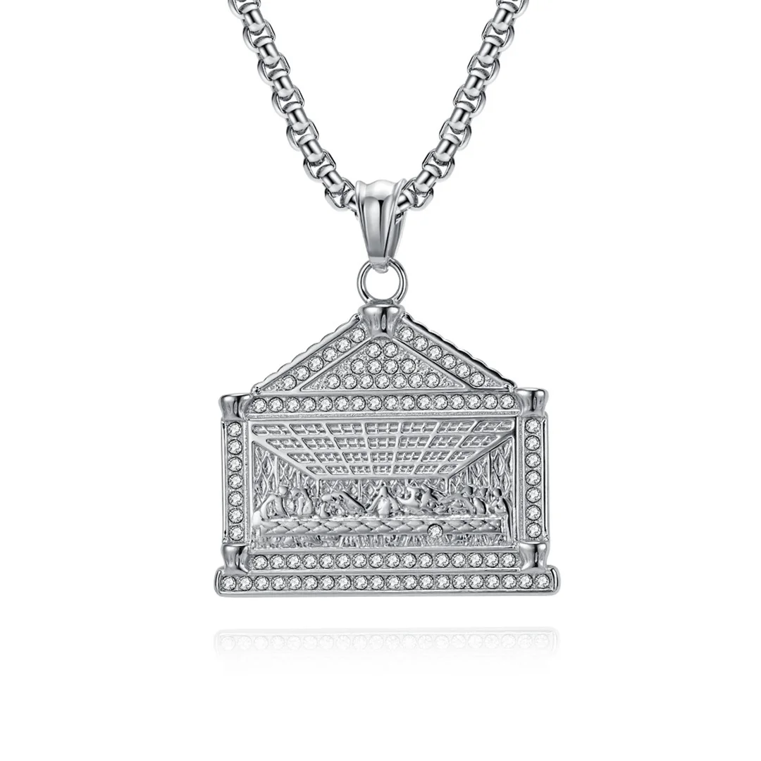 Religion Iced Out Bling The Last Supper Jesus Pendant Gold Silver Color Stainless Steel Christian Necklace for Woman Men Jewelry