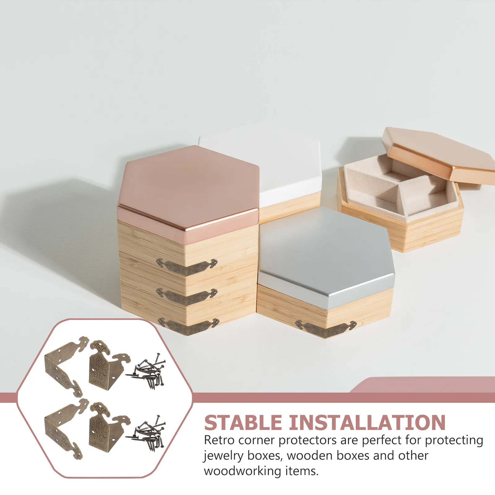 4Sets Brass Vintage Corner Protectors Box Safety Guard Wooden Box Edge Jewelry Case Protection Style Corner Guard