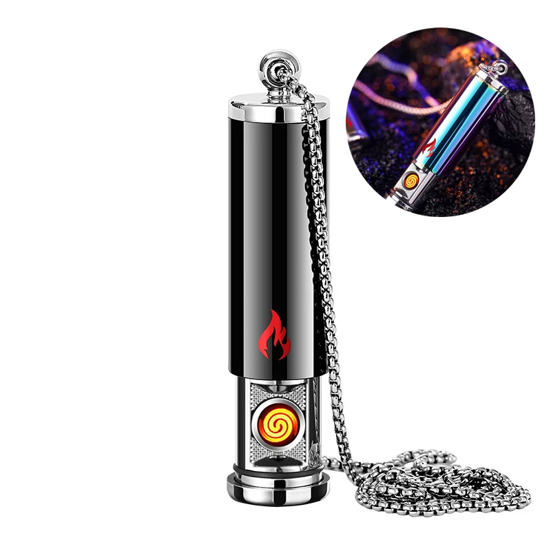 

Metal Smart USB Charging Necklace Lighter Voice Control Tungsten Wire Lighter Exquisite Windproof 4 Ignition Methods Lighter