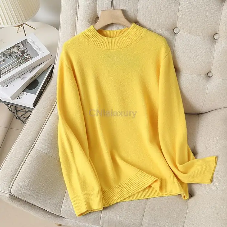 CNlalaxury High Quality Women Purple Loose Knitted Sweater Jumper Female Elegant Solid Soft Simple Long Sleeve Pullovers