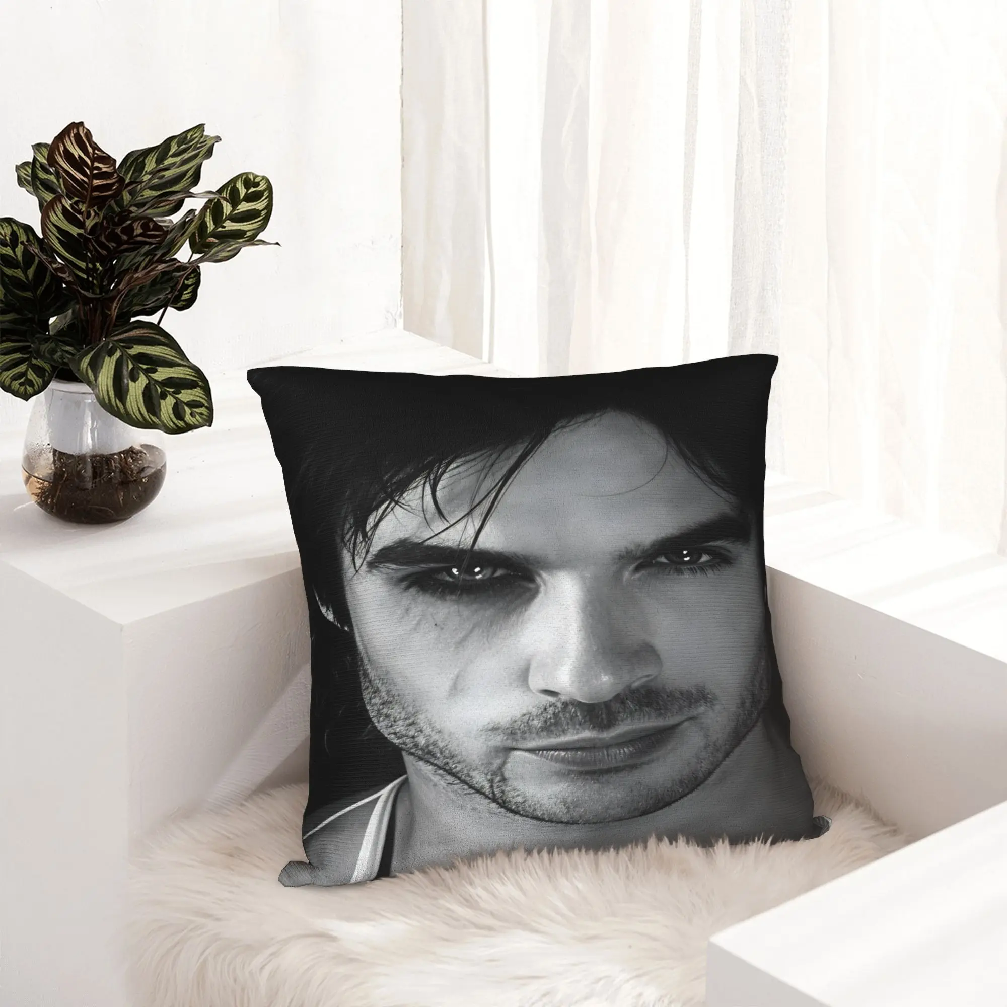 VIKAMA Vampire Diaries Damon Portrait Pillow Case  Design Pillow Cover Vintage Cushion Cover For Office Car Home Decor
