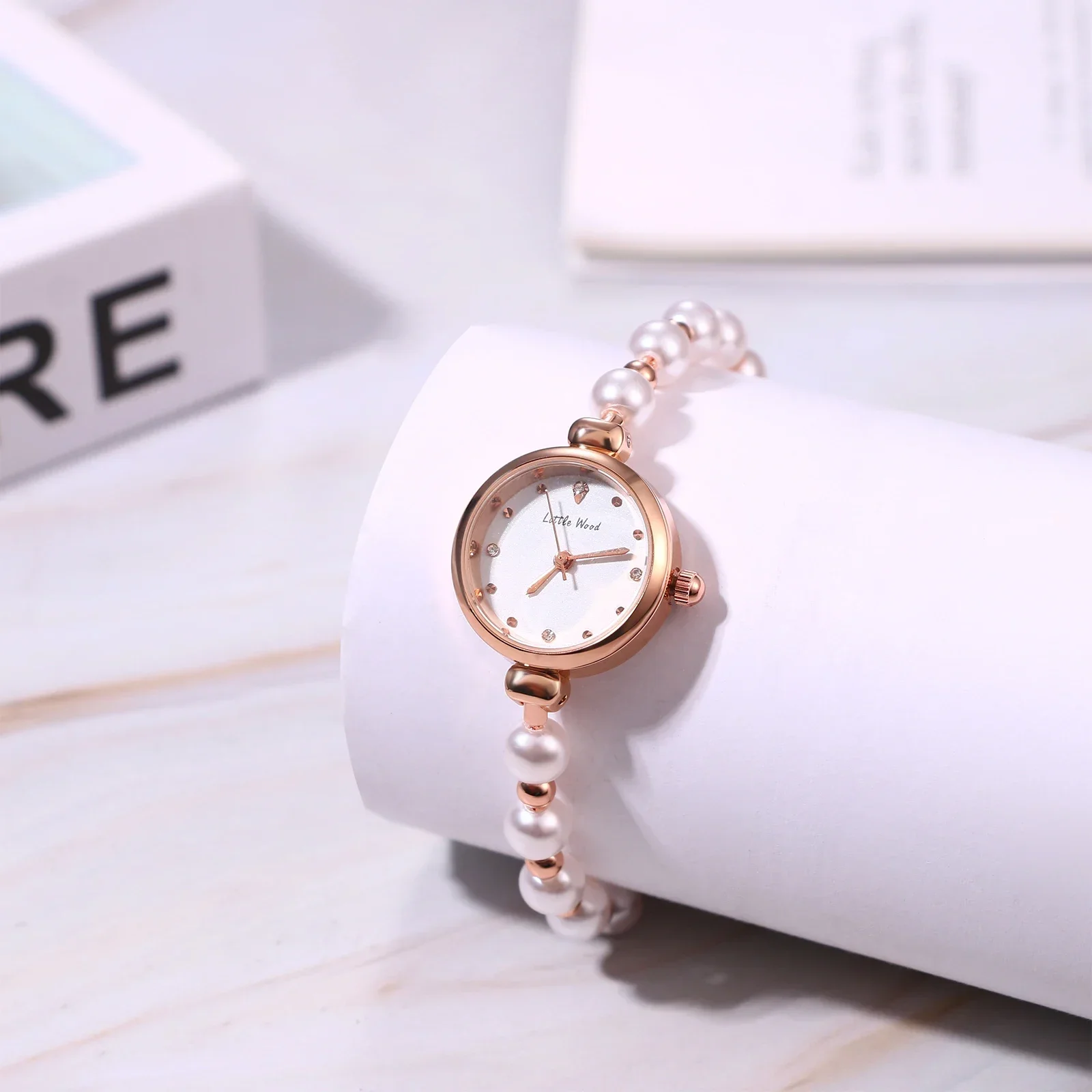 1PC Women\'s Watch Fashion Simple Pearl Strap Round Small Dial Slim Bracelet Quartz Watch Wristwatches Gifts Relojes Para Damas