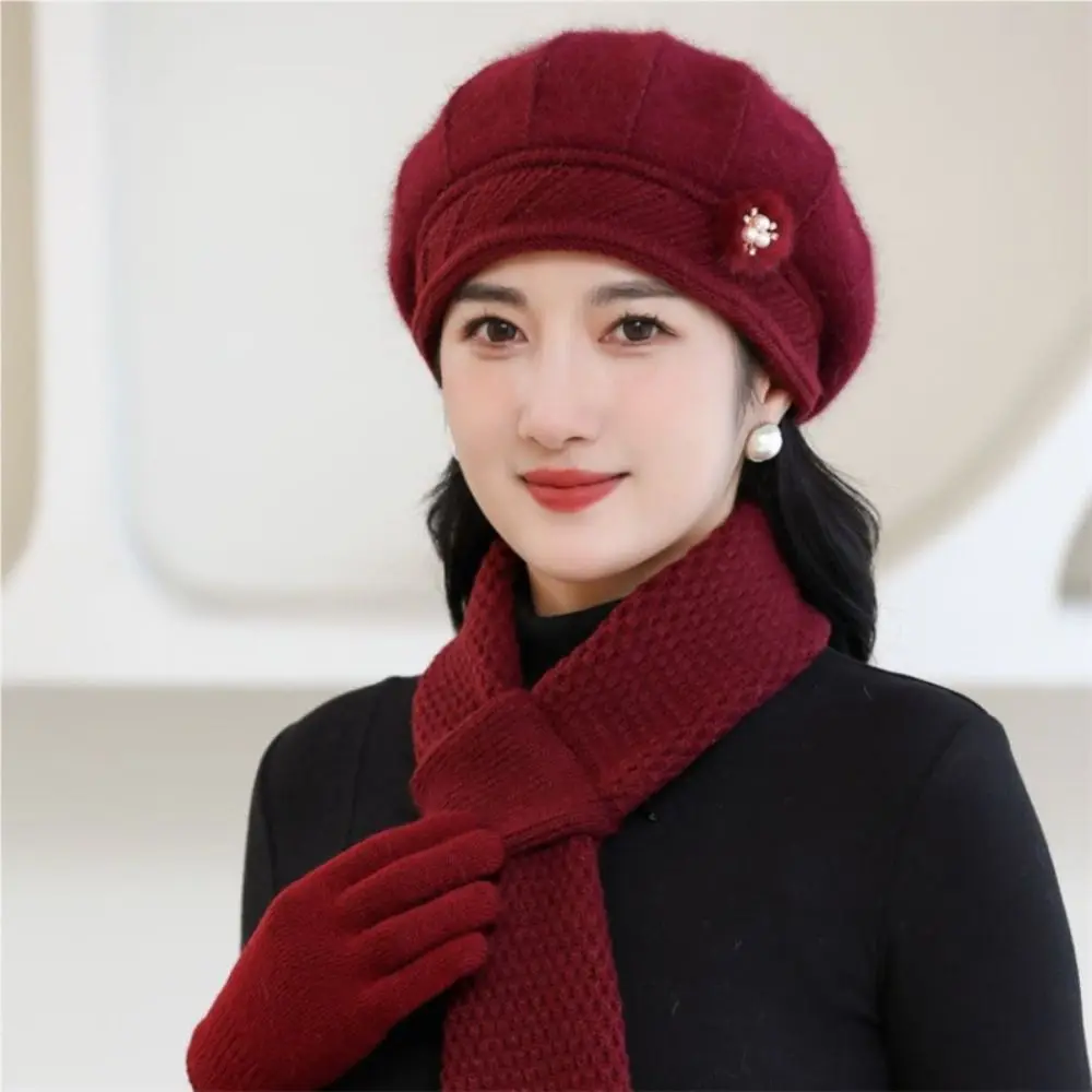 

New Rabbit Fur Winter Hat Flower Decor Thickened Bucket Hats Keep Warm Windproof Thermal Hat Autumn Winter