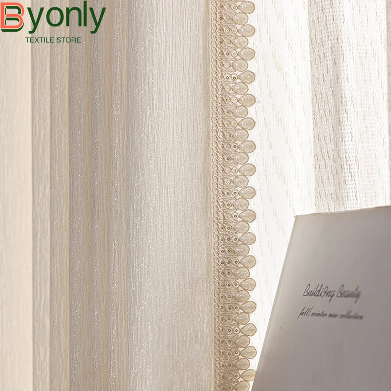 Italian Cream Luxury French Pearl Jacquard Curtains for Living Room Bedroom French Window Balcony Window Screen Customized