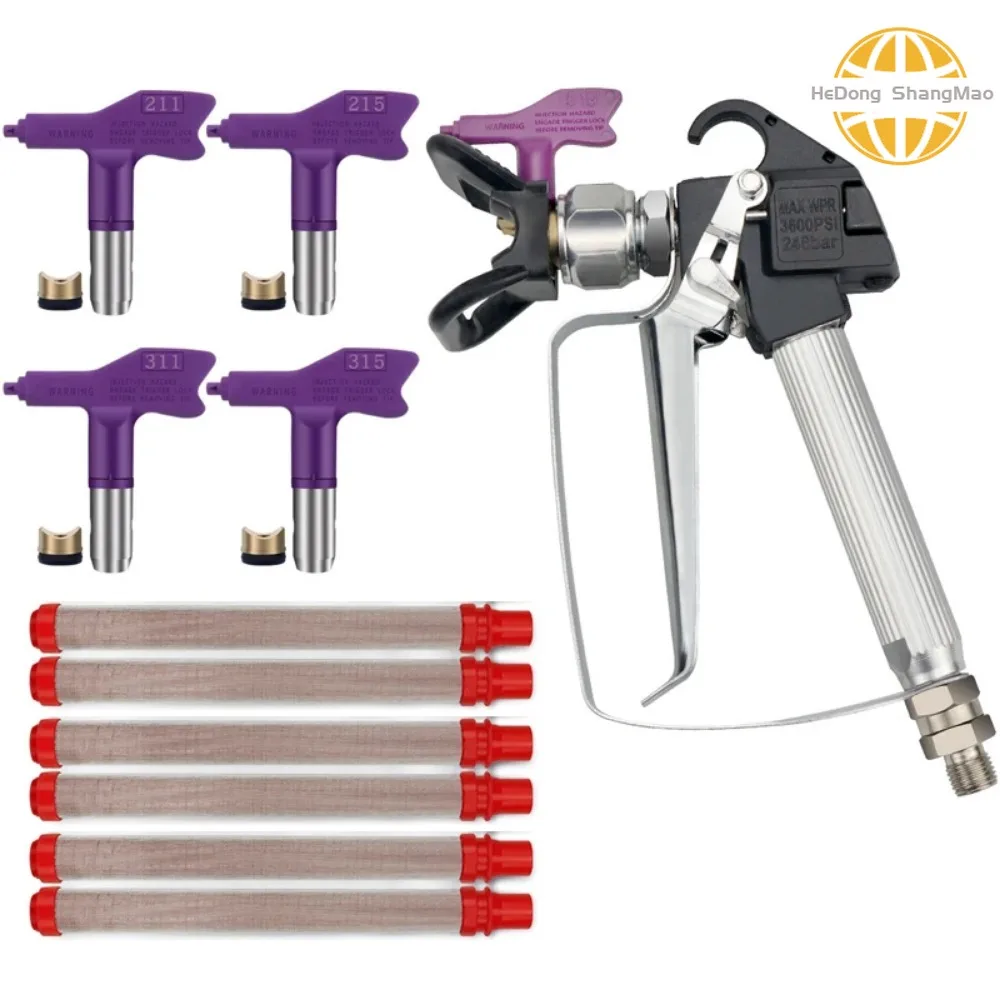 3600 PSI Airless Paint Spray Gun With 5 x Nozzle and 6 x 200 Mesh Airless Spraying Filter High Pressure