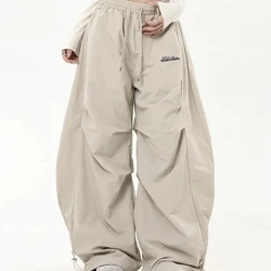 American Retro Pleated Paratrooper Workwear Women's 2024 Autumn and Winter New Item Spliced Elasticized Loose Wide Leg Pants