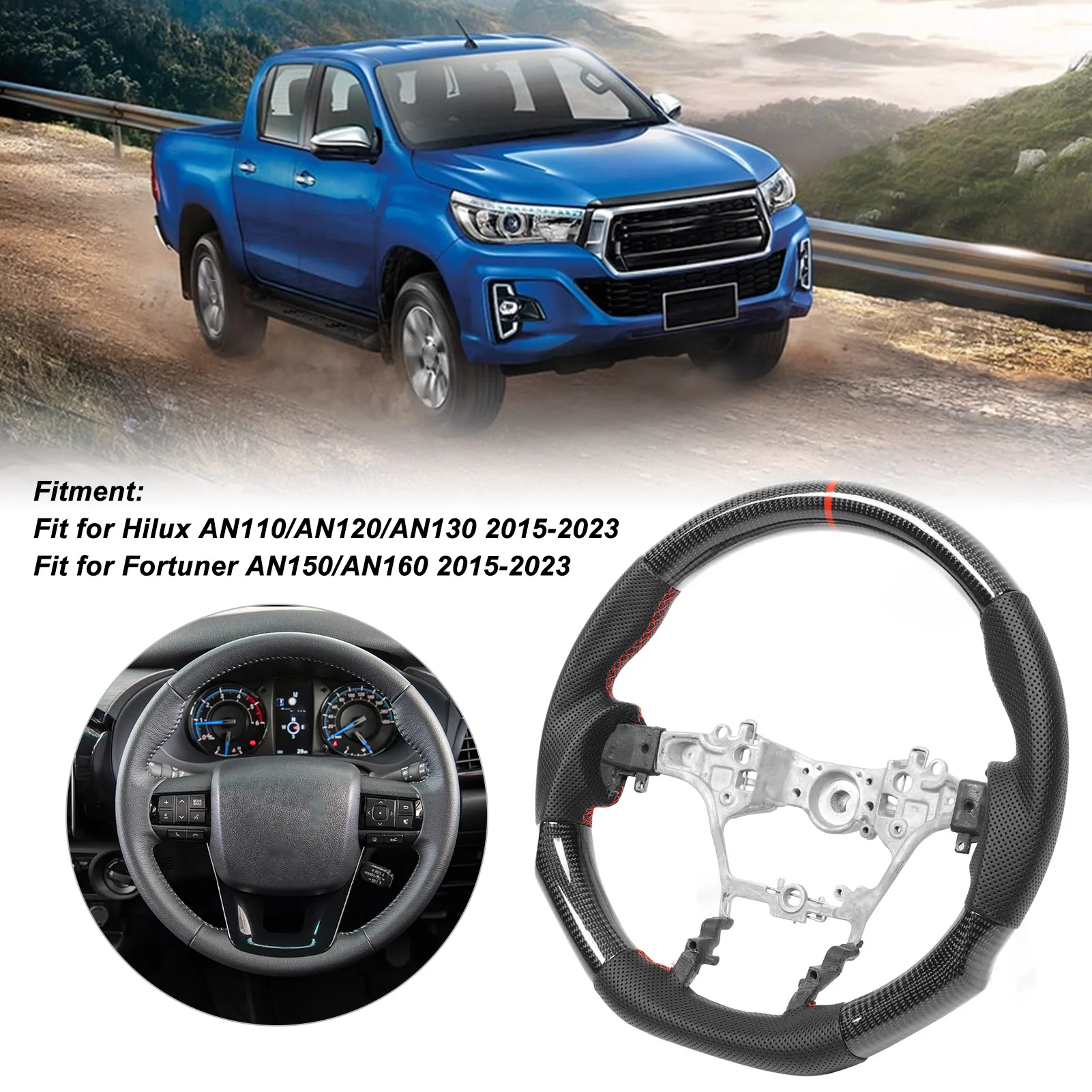 

Руль из углеродного волокна Перфорированный кожаный руль для Hilux Fortuner 2015-2023 гг.