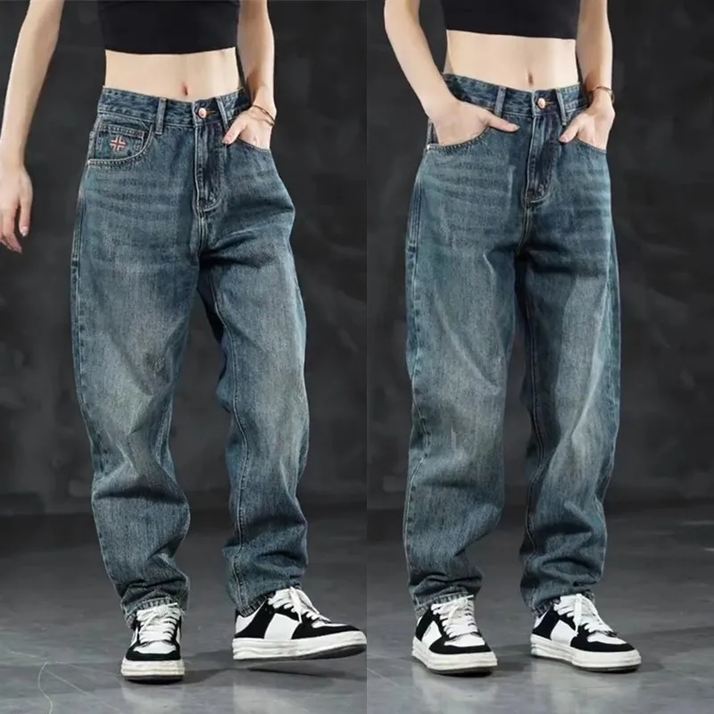 

Ретро американские широкие джинсы прямого кроя с тяжелой талией, повседневные свободные длинные брюки High Street для молодых мужчин, подставка