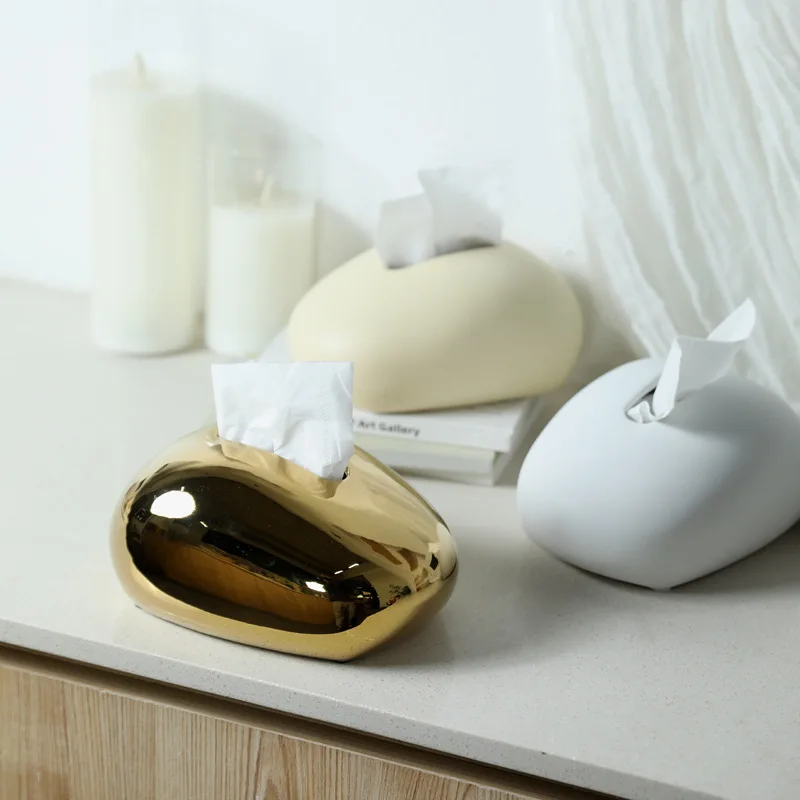 

Gold and silver ceramic tissue box household napkin storage box living room coffee table paper box desktop decoration ornament