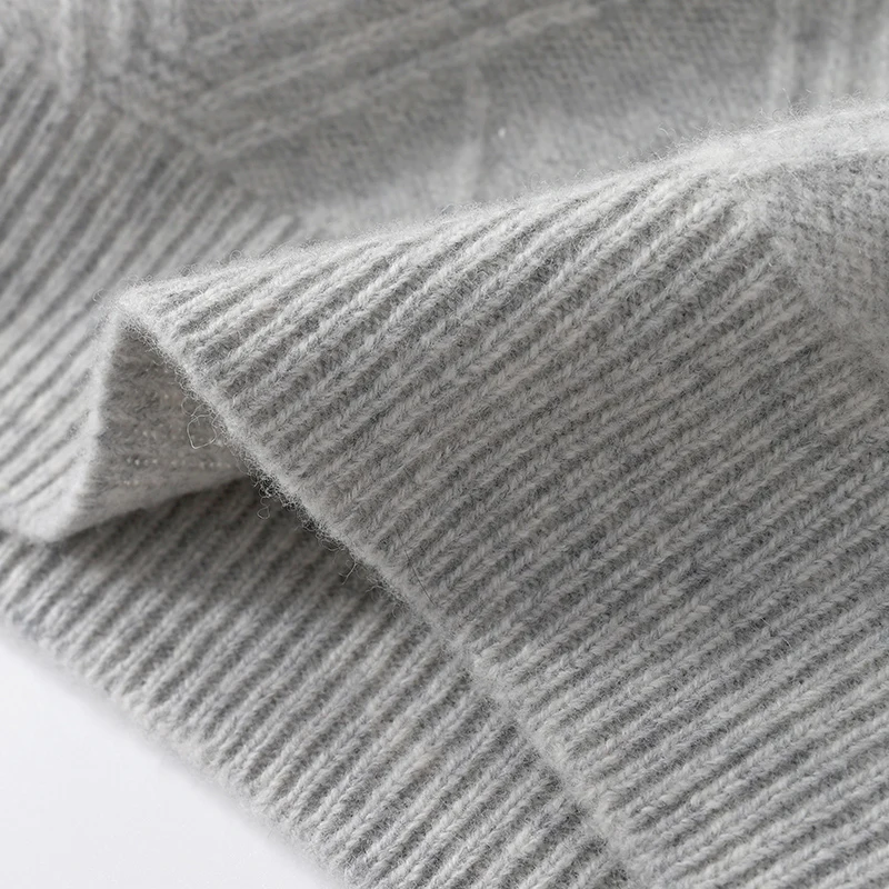 Spring Autumn 100%Pure Wool Men's Round Neck Long Sleeve Top One Line Ready to Wear Diamond Grid Twisted Flower Cashmere Sweater