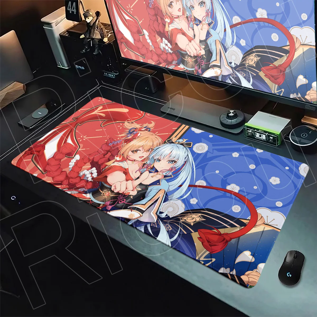 Yoimiya&Kamisato Ayaka Genshin Impact New Office Deskmat Durable Suture Edge Anime Mouse Pad 450x900mm E-Sport Keyboard Mausepad