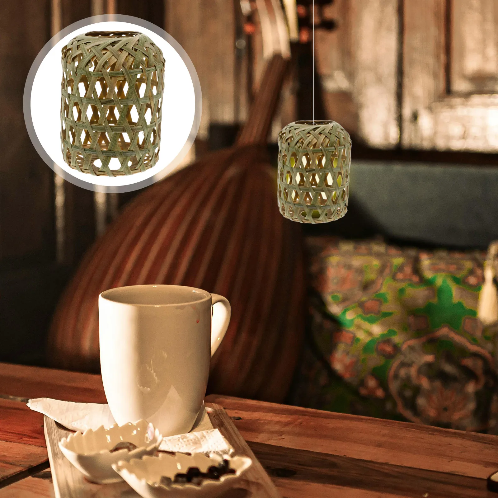 

Bamboo Woven Lamp Shade Rustic Style Pendant Shades Vintage Home Decor Ceiling Light Tea Room Chandelier Hanging
