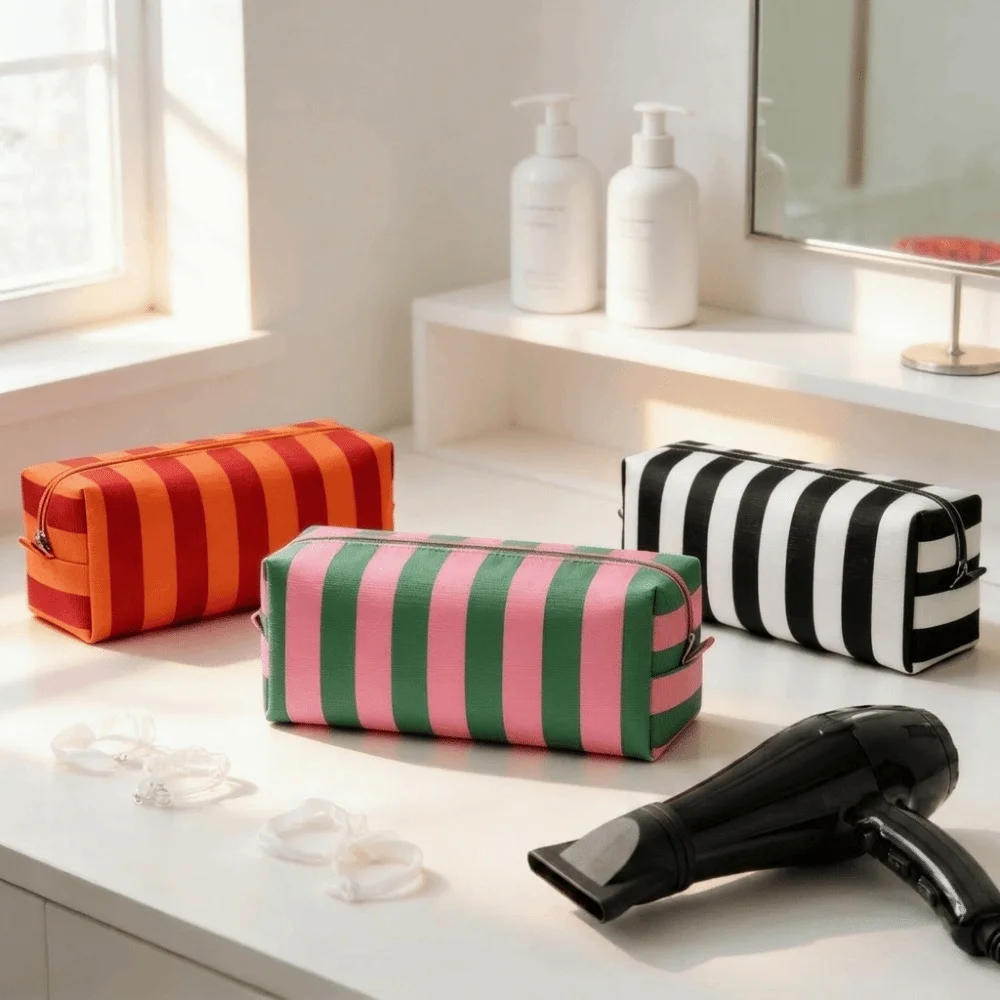 Stripe Hair Dryer Storage Bag Dustproof With Handle Curler Storage Bag Large Capacity with Zipper Cosmetic Bag