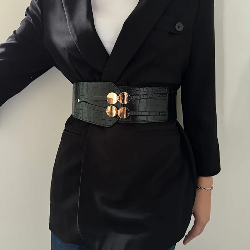 Elegant Belt for women Plus Size Fashion Girdles Wide Corset belt female Desiner Golden Bucket Bussiness Elastic Black Waistband