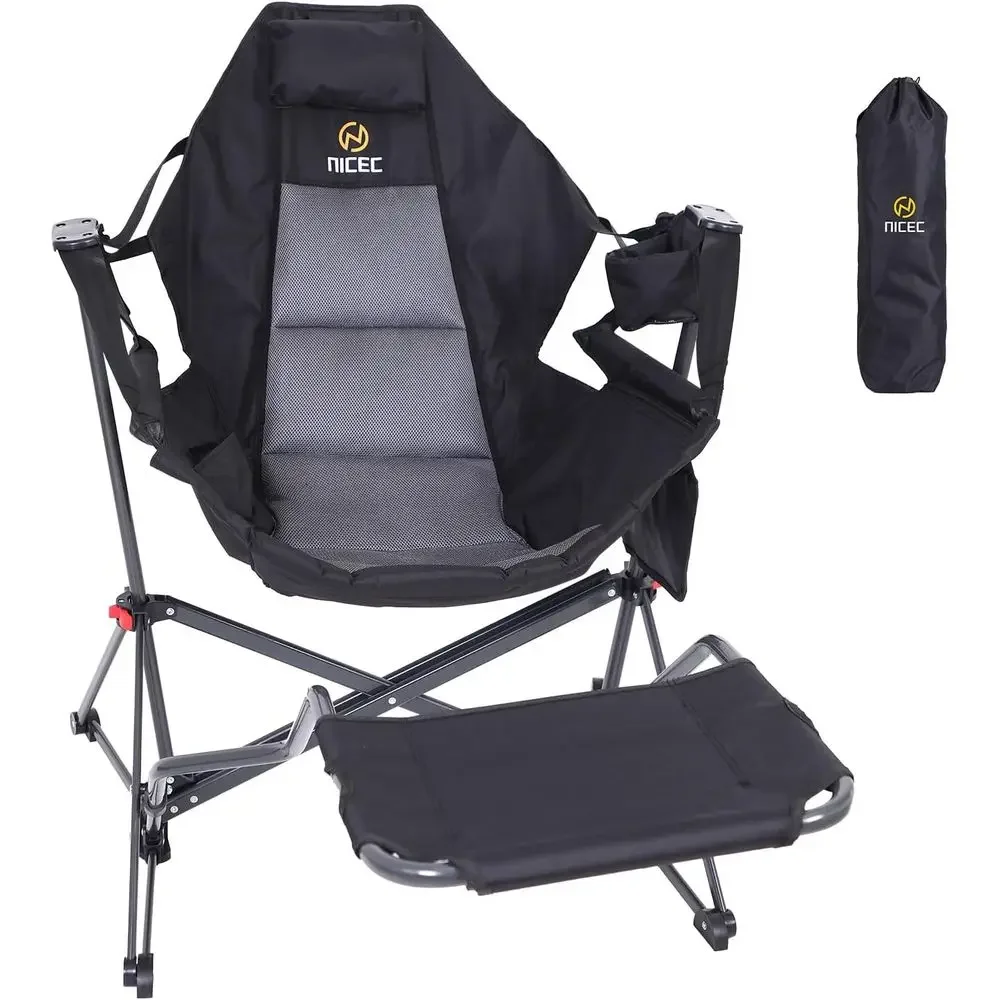 

Portable Hammock Camping Chair with Rocker, High Back Support, Cup and Side Pockets, Heavy Duty Black (1 Pack)