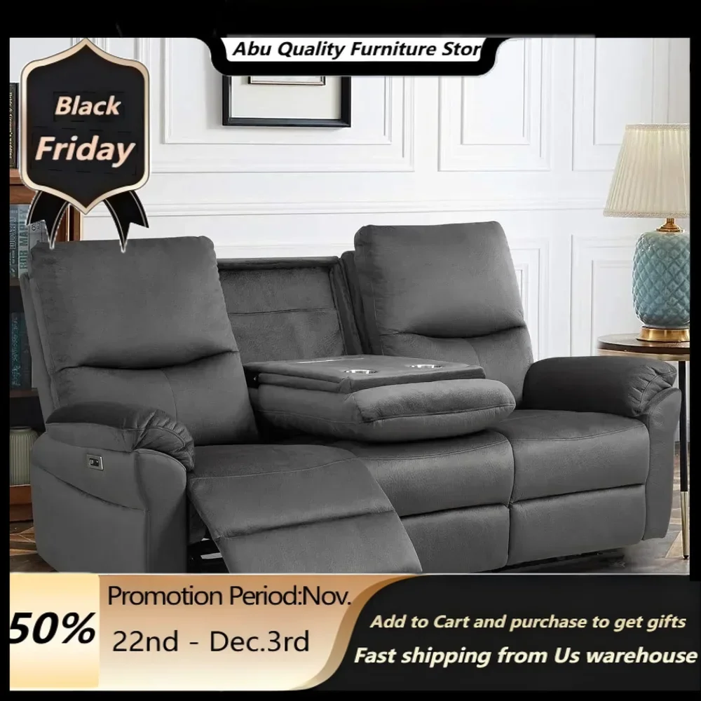 Recliner Power Reclining Sofa, Reclining Sofa With Drop Down Table, Cup Holder And USB Port, Modern Recliner Sofa 3 Seater,