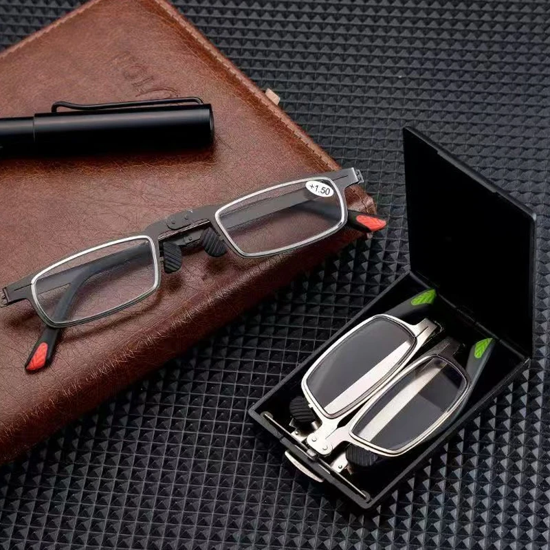 New Portable Folding Anti Blue Light Reading Glasses Full Metal Frame, - HD Lenses, with Smartphone Attachment for Men And Women