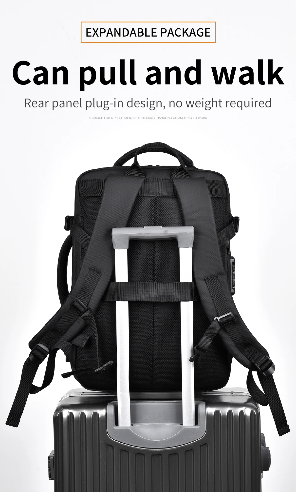 Large-Capacity Backpack with Expandable Design and USB Charging for Men 15.6-inch laptop backpacks school bags Travel sac à dos