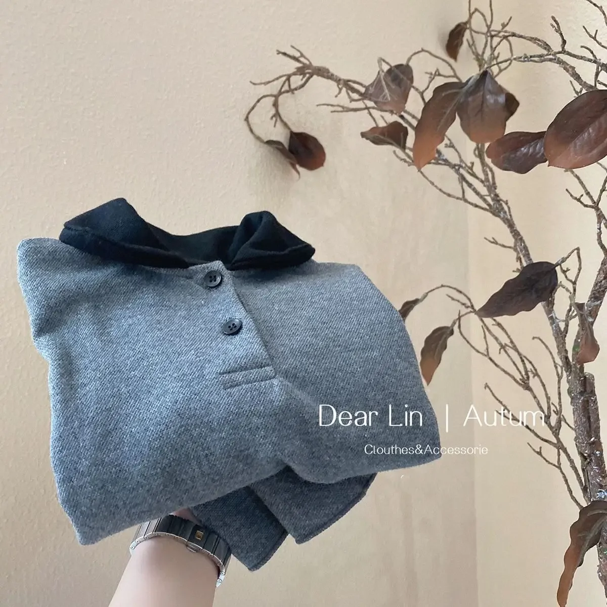 

Spring and Autumn Girls' Knitted Set Fashion 2026 New Children's Doll Collar Top Half Skirt Two Piece Set