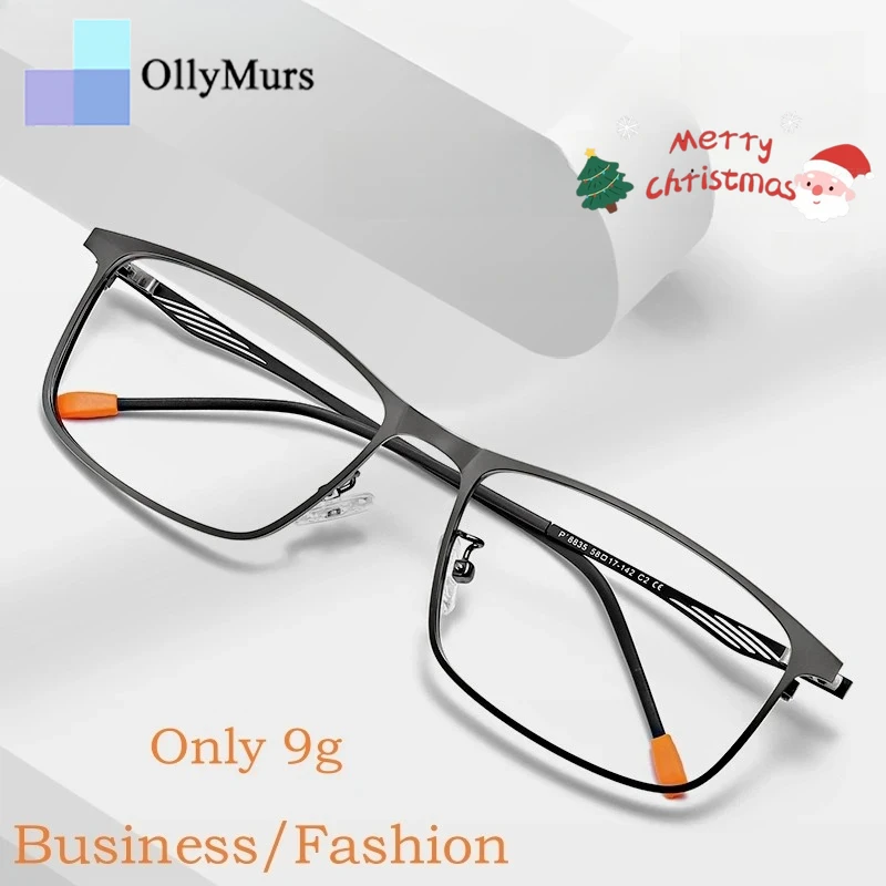 

OLLYMURS, новинка 2024, деловая сверхлегкая мужская оправа для очков из сплава премиум-класса, большой размер, квадратные оптические очки по рецепту P8835