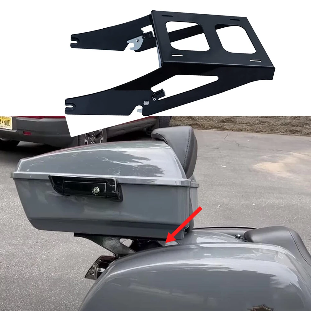 Motocyklowy błyszczący czarny dwupunkowy odpinany bagażnik pasujący do Harley Softail Sport Glide low riders 2018-2024