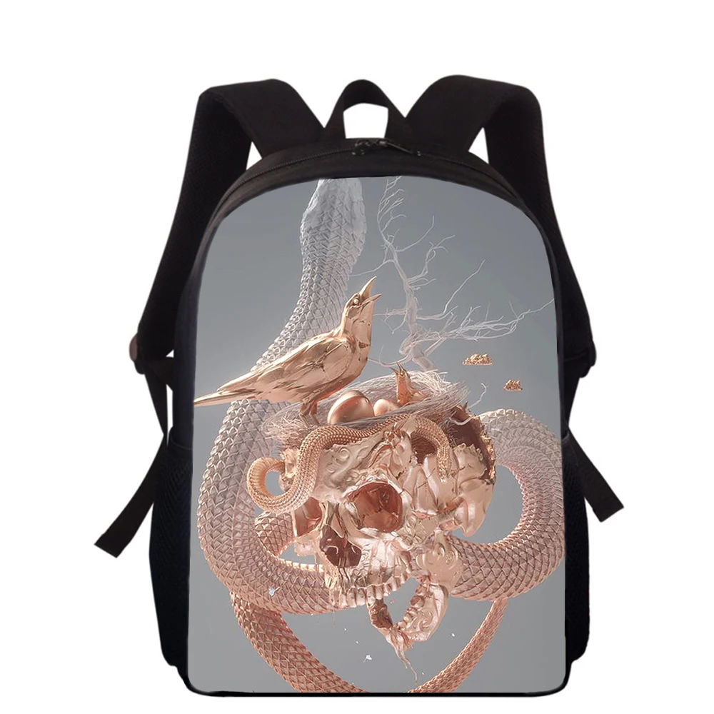 3D Snake Animal Print Mochila para crianças, pintura de arte, mochilas escolares primárias, mochilas para meninos e meninas, mochilas para estudantes, 16”