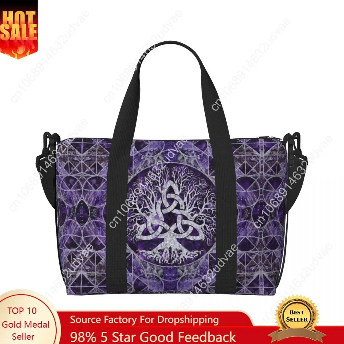 Custom Tree Of Life With Triquetra Groceries Shopping Tote Bag Women Big Capacity Viking Norse Yggdrasil Beach Gym Travel Bags