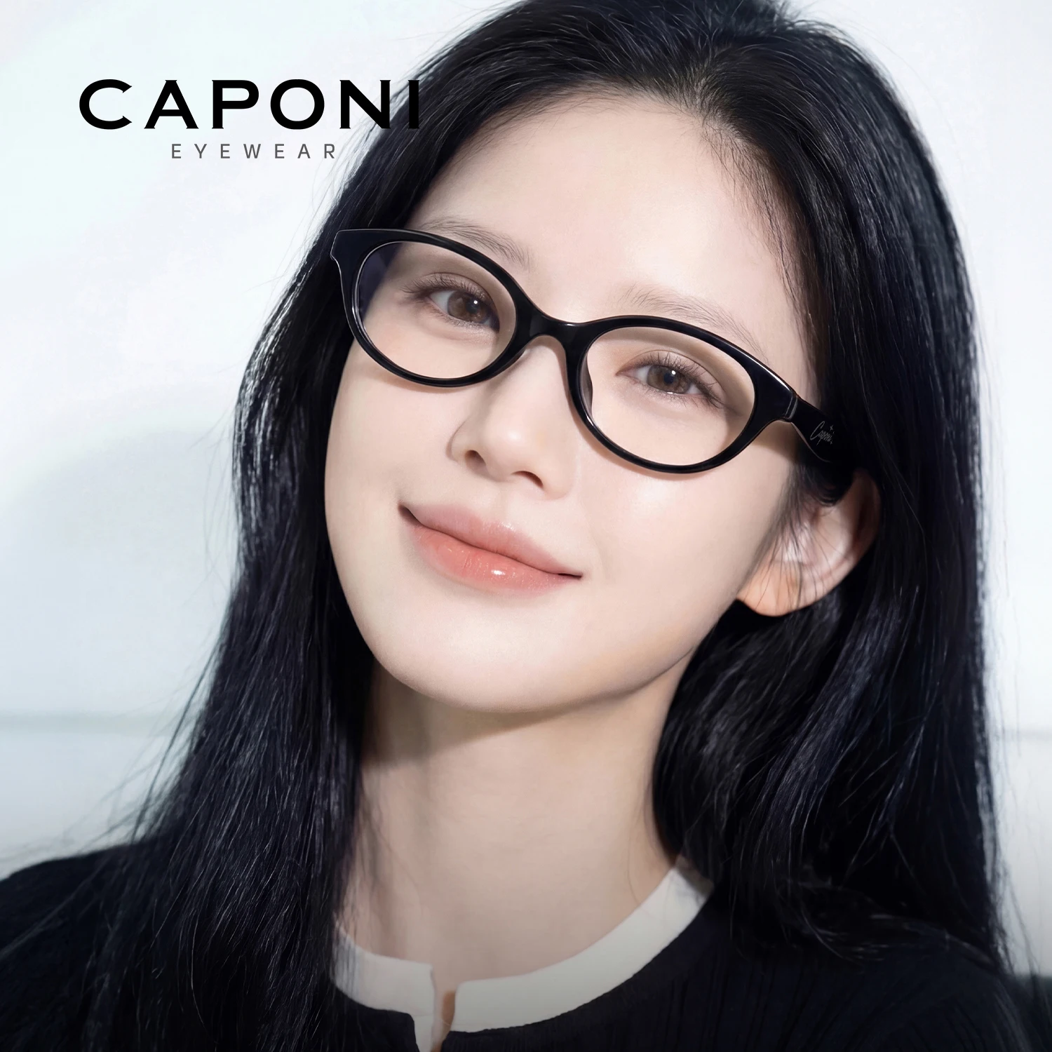 CAPONI Women Glasses Frame Cat Eye Optical Light Weight Anti Blue Light Customizable Glasses Photochromic Black Glasses J36206