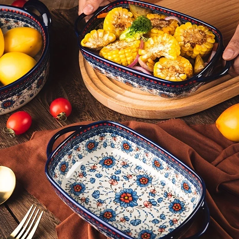 

Керамическое противень с ручкой, 2 шт., подходит для использования в духовках и микроволновых печей, с ярким цветочным узором, идеально подходит.