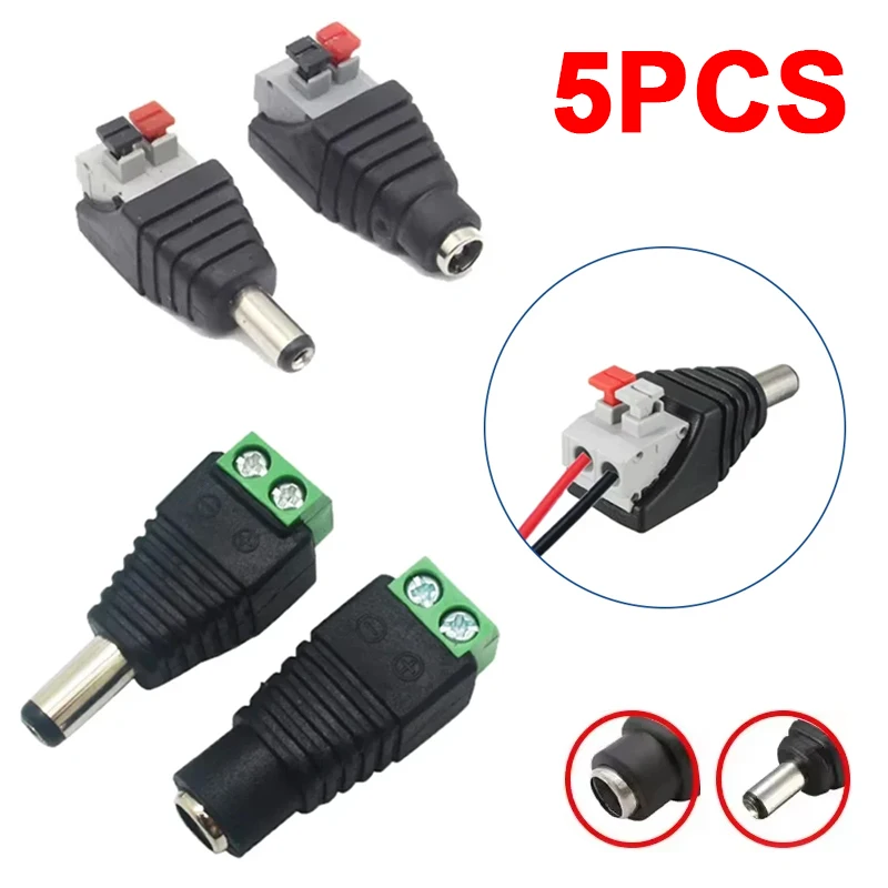 5 Stück 12V DC Stromanschluss Stecker Buchse Männlich Weiblich 2,1mm X 5,5mm Adapter für CCTV-Kamera LED-Streifen Stromversorgungsterminal