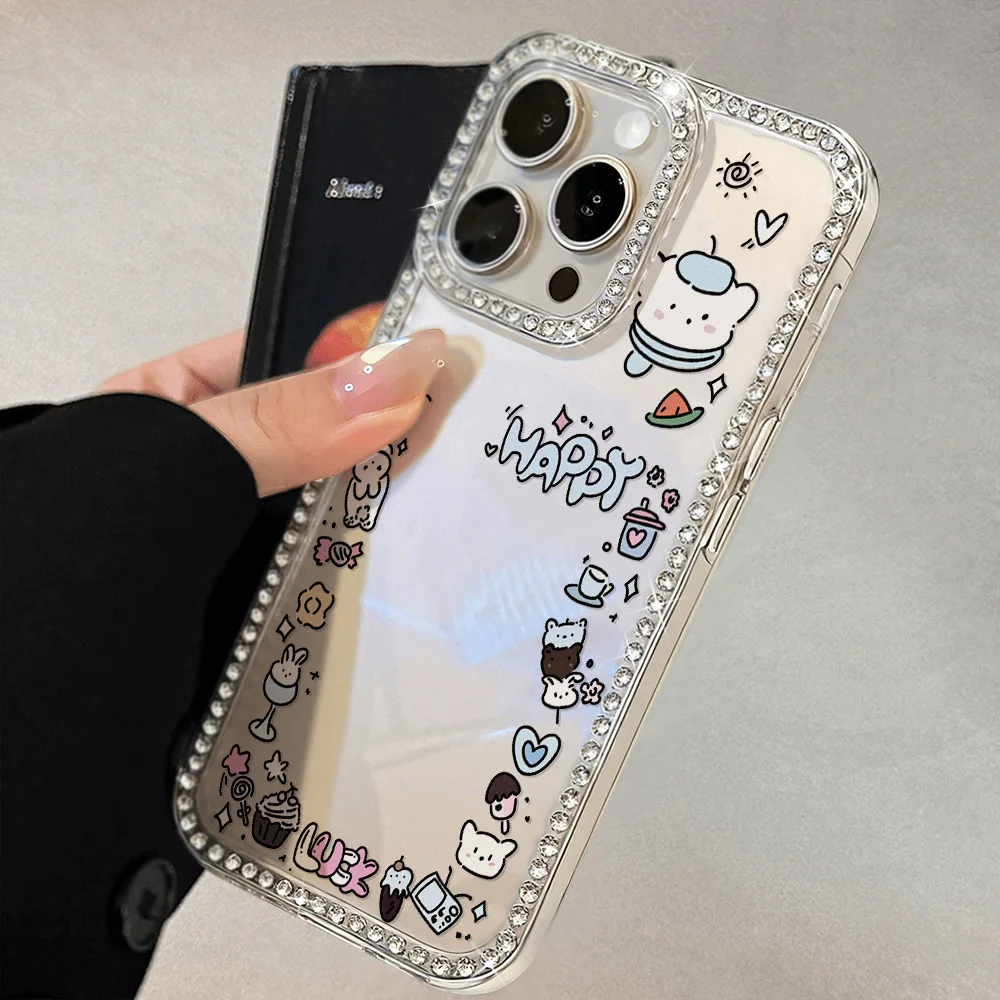 Funda de teléfono con bonitos dibujos de animales para iPhone 17 14 15 13 11 12 16 Pro Max 17 Air Bling Glitter a prueba de golpes Funda transparente suave