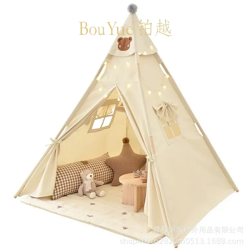 Kids Teepee Tent Indoor Playhouse for Boys Girls Small Castle Triangle Toy House Children Game Room Decor Aesthetic Style