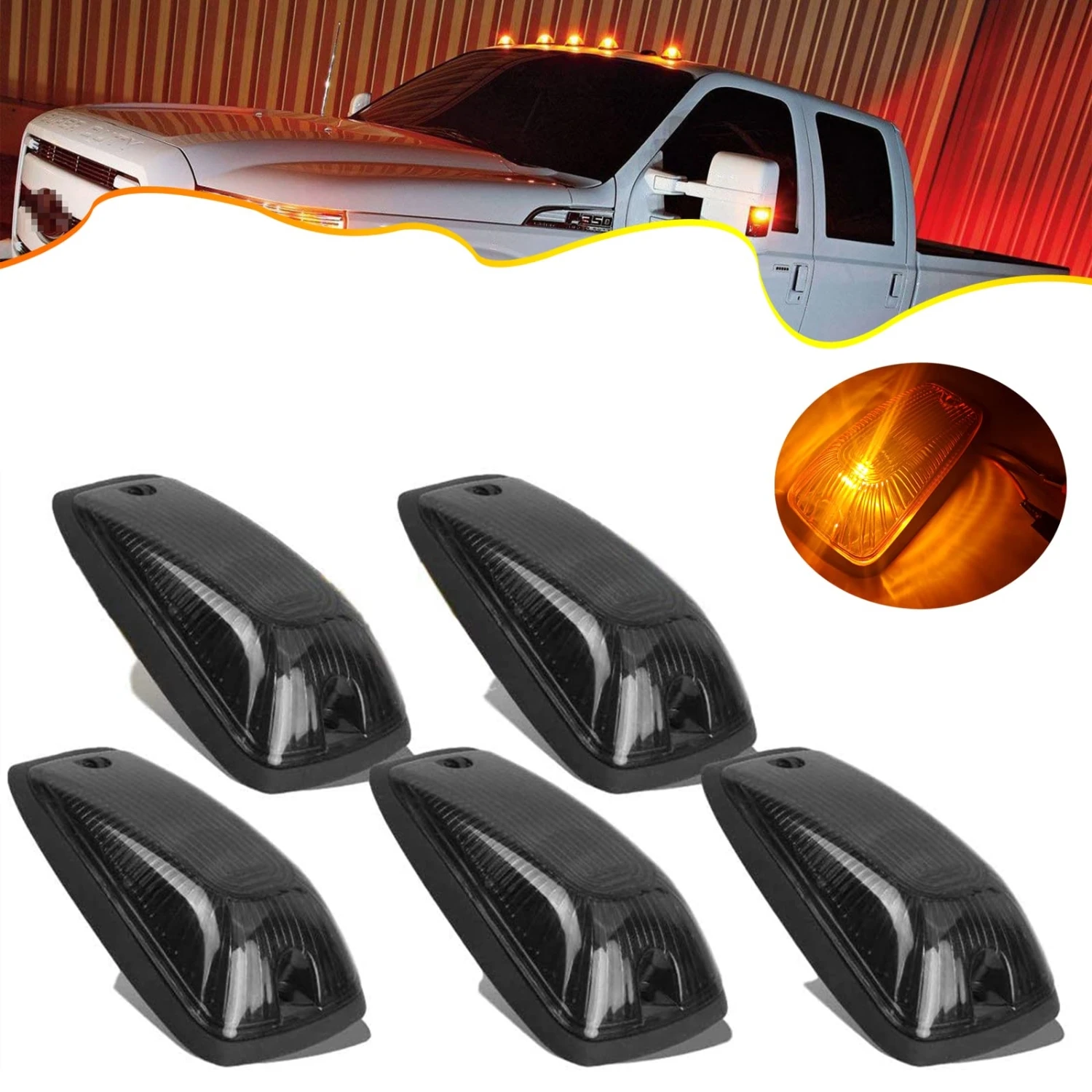 5PCS Auto Marker Roof Lights Amber LED Cab For 1988-2002 Chevy/GMC C/K 1500 2500 3500 Pickup Trucks Car Lights Exterior Parts