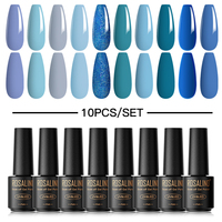 ROSALIND 2/4/6/8/10PCS Nail Gel Polish Set Blue Color Semi Permanent Hybrid Varnish LED Lamp Base Top Coat Gel Nail Polish Kit